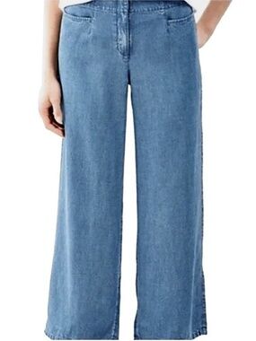 J. Jill Waterfall Pants Trousers Cropped Capri Indigo Blue Pockets Linen Blend
